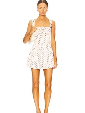 White Mini Dress with Red Polka Dots - Square Neck
